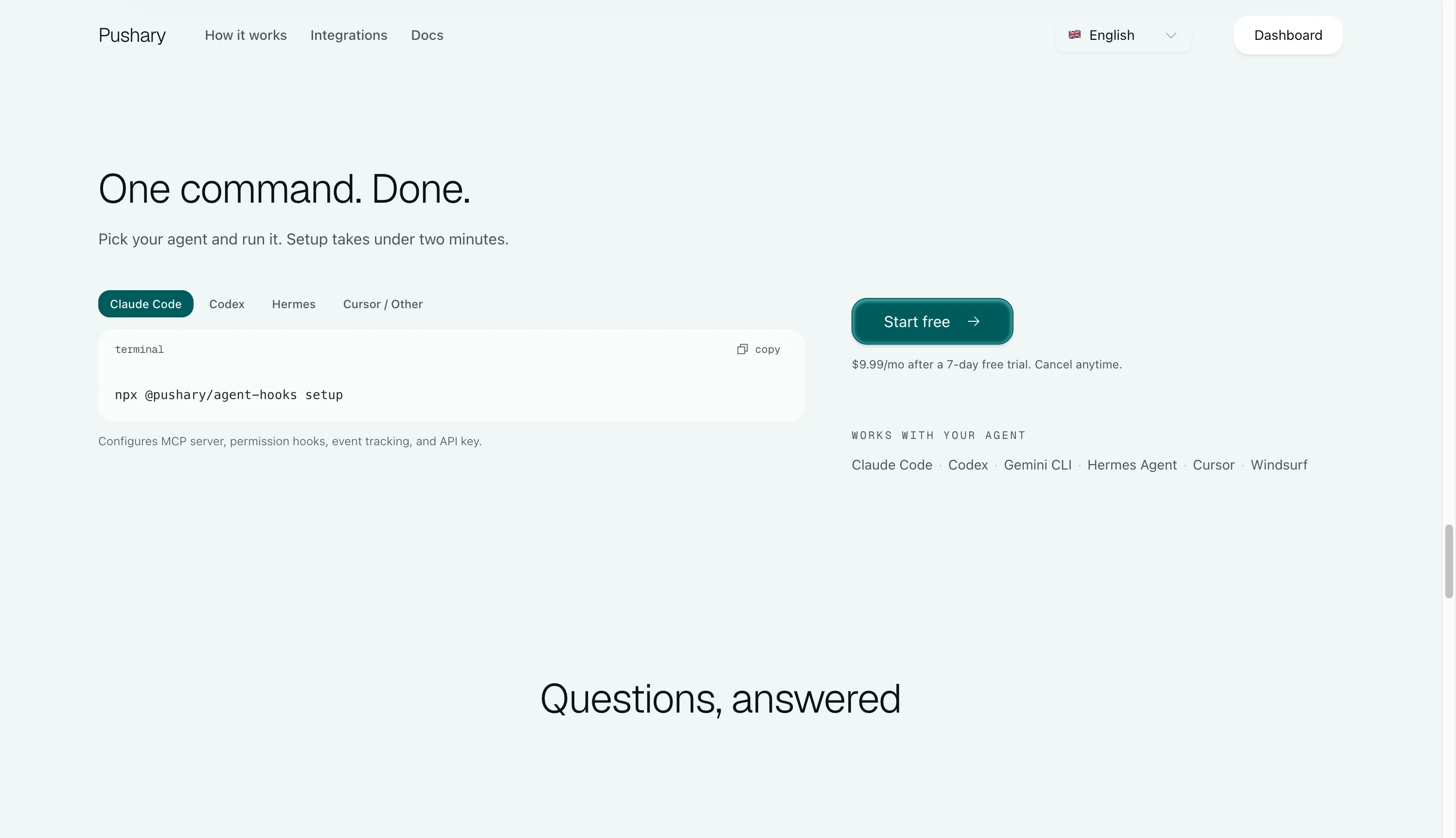 A single setup command connects the agent to the approval workflow.