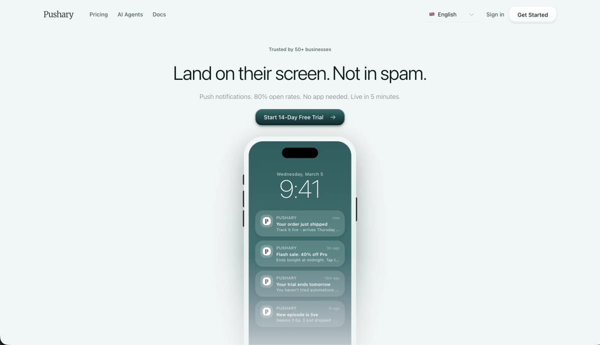 Pushary — shipped in 30 days